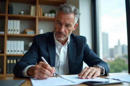 Agent immobilier en costume dans un bureau professionnel