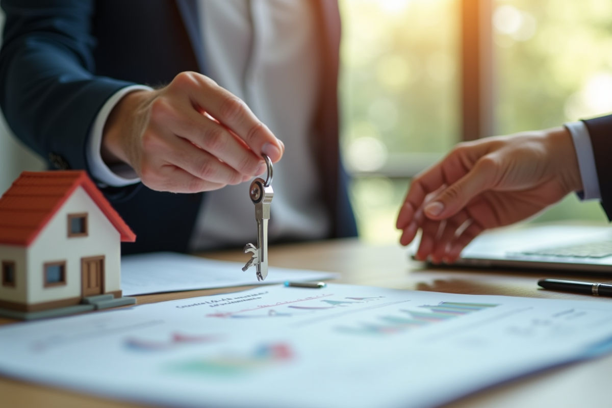 Agent immobilier remet les clés à un acheteur réfléchi
