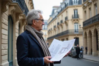 Architecte examinant une façade haussmannienne parisienne