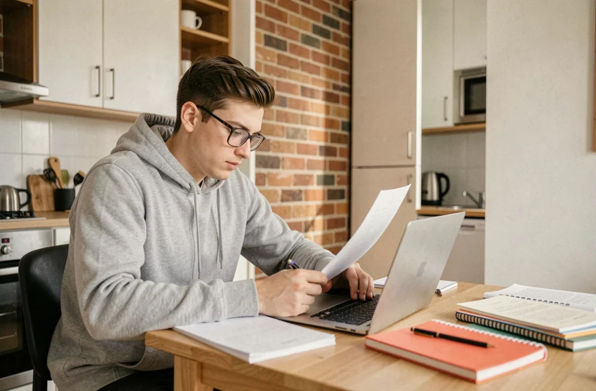 Studio moderne et bien aménagé de la résidence Carré Malo à Rennes avec un étudiant au travail