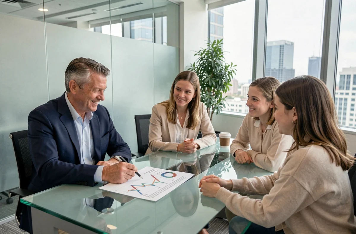 Conseiller financier expliquant les dispositifs de défiscalisation adaptés à la situation familiale de ses clients en réunion