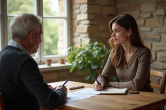 Femme discutant avec le propriétaire dans un salon chaleureux
