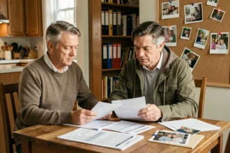 Couple en train d'examiner des documents fiscaux à leur table familiale pour adapter leur défiscalisation à leur situation