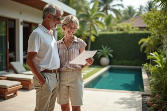 Couple français sur terrasse de villa thaïlandaise