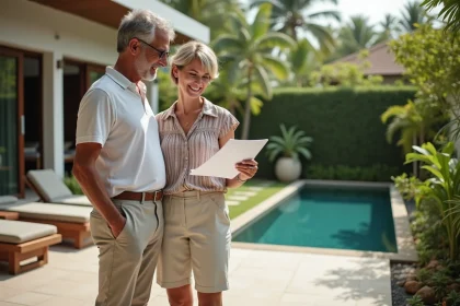 Couple français sur terrasse de villa thaïlandaise