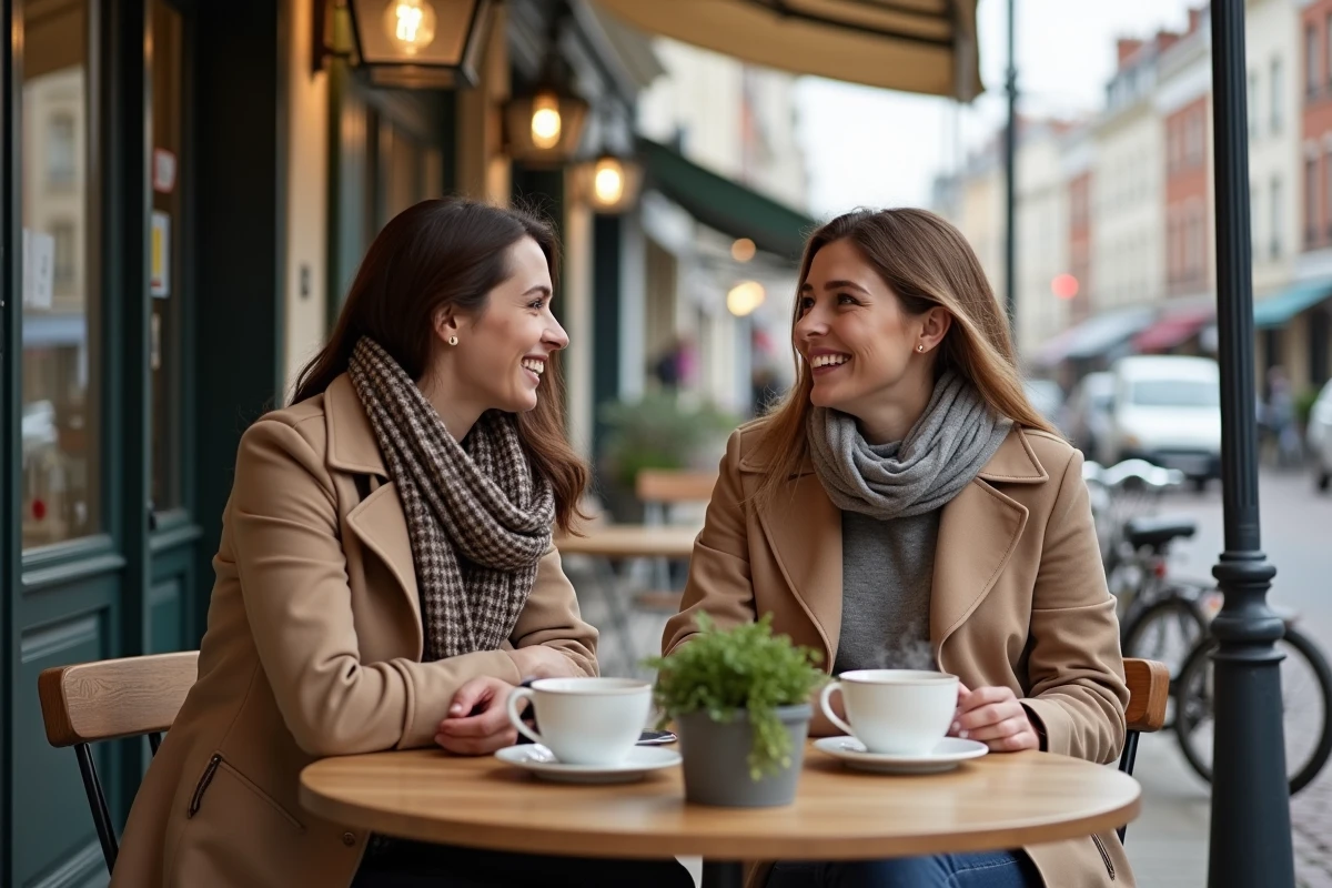Deux femmes discutent dans un café en terrasse à Le Havre