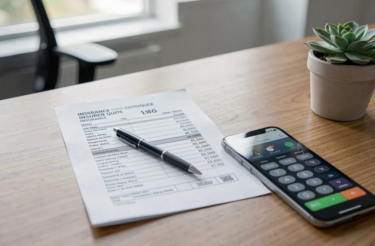 Document de devis d'assurance multirisque professionnelle avec stylo et calculatrice sur un bureau