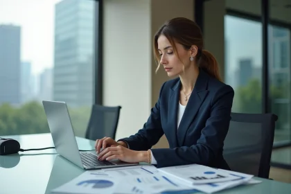 Femme d'affaires en costume dans un bureau moderne