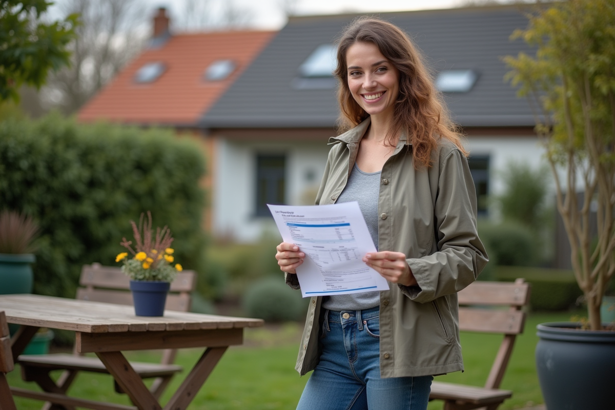 Femme souriante examinant un devis pour nettoyage de toit