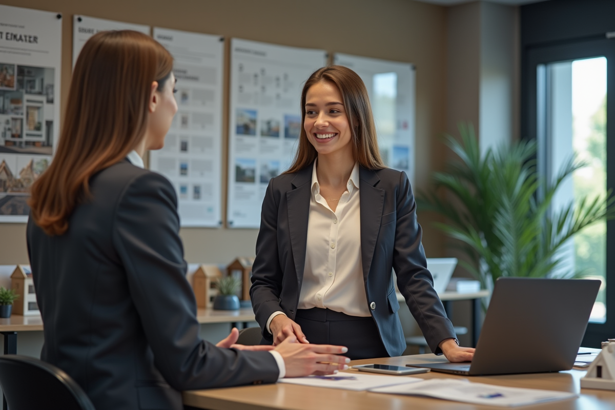 Jeune femme discutant avec un conseiller immobilier