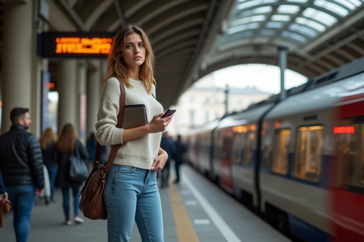 Jeune femme à la station RER de ChampsurMarne en tension