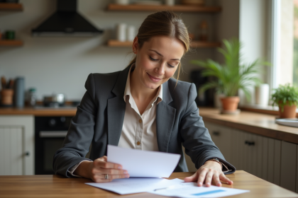 Femme d'âge moyen travaillant à la maison avec papiers