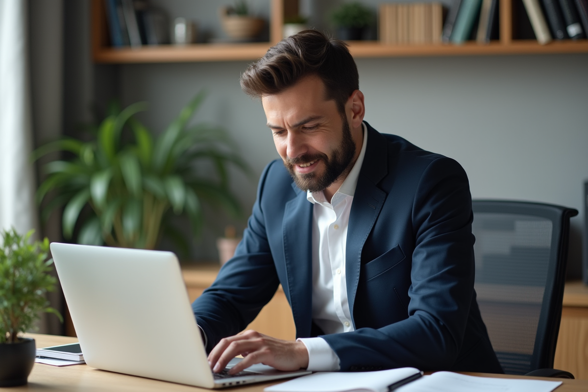 Homme professionnel analysant des données SEO sur son ordinateur