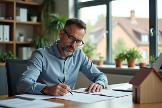 Homme d'âge moyen travaillant à son bureau à domicile