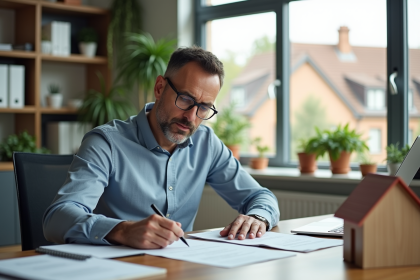 Homme d'âge moyen travaillant à son bureau à domicile