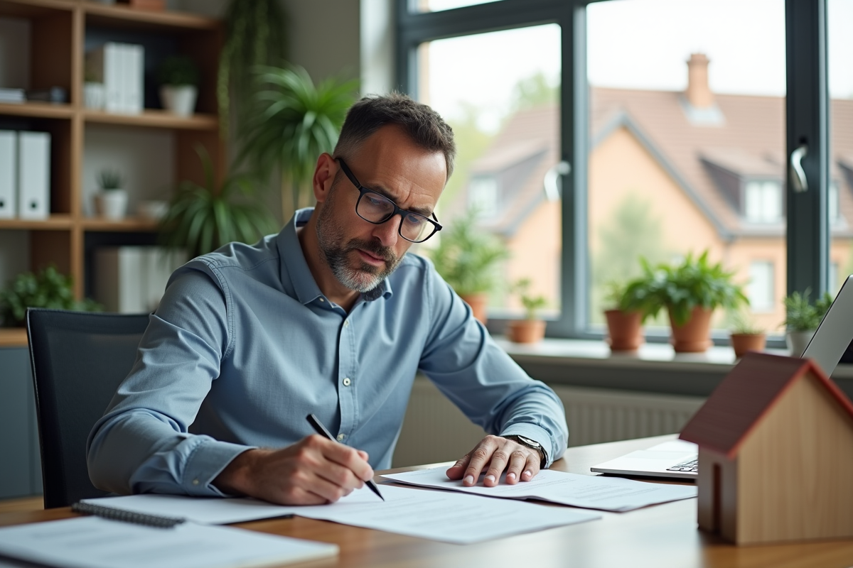 Homme d'âge moyen travaillant à son bureau à domicile