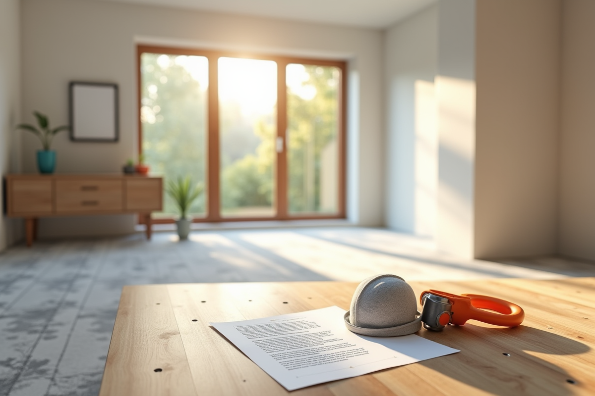 Intérieur moderne en rénovation avec outils et lettre de prêt
