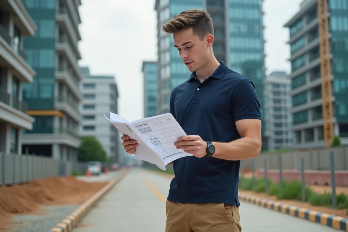 Jeune homme analysant un plan d