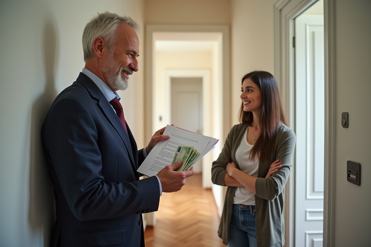 Locataire souriant avec contrat et argent dans l