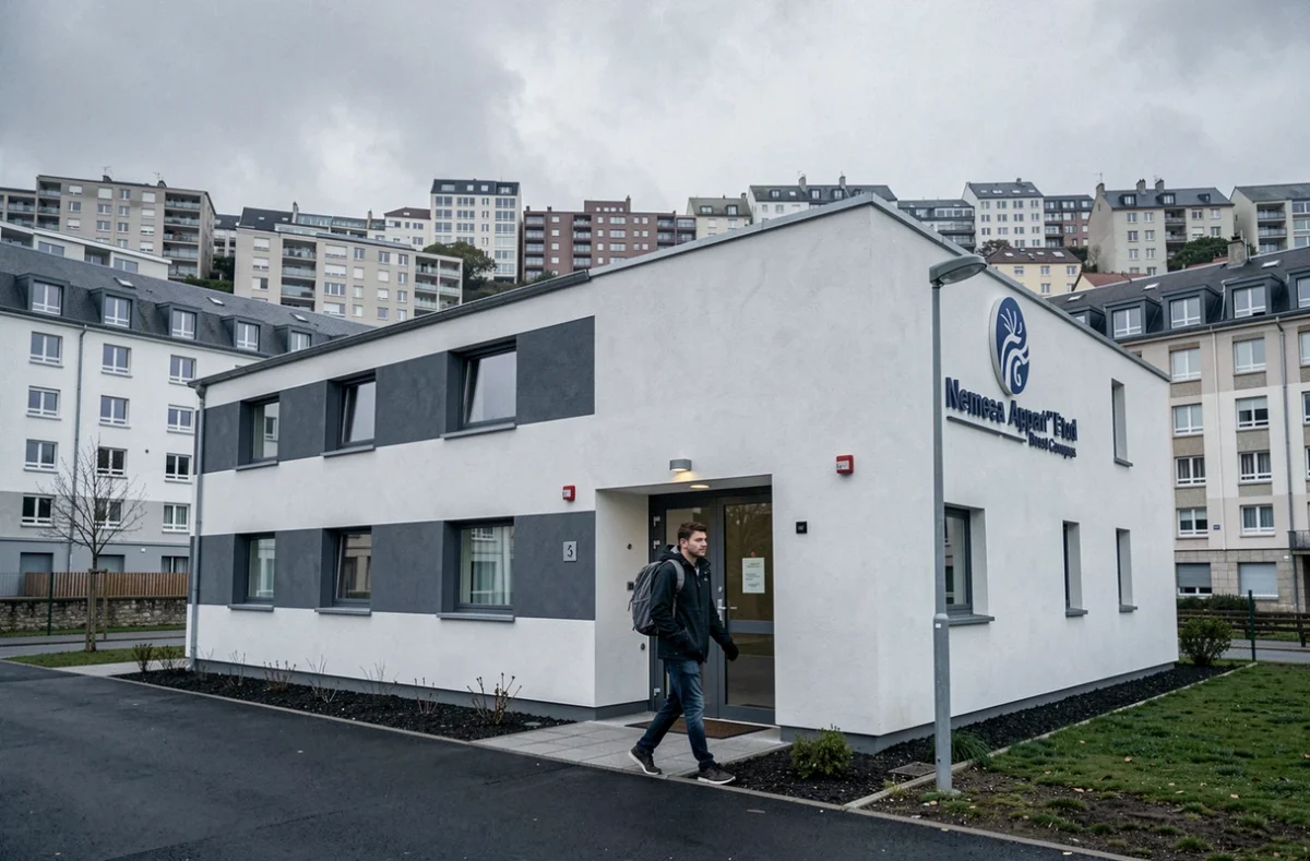 Résidence étudiante Nemea Appart'Etud Brest Campus Kervern avec architecture moderne et ciel atlantique