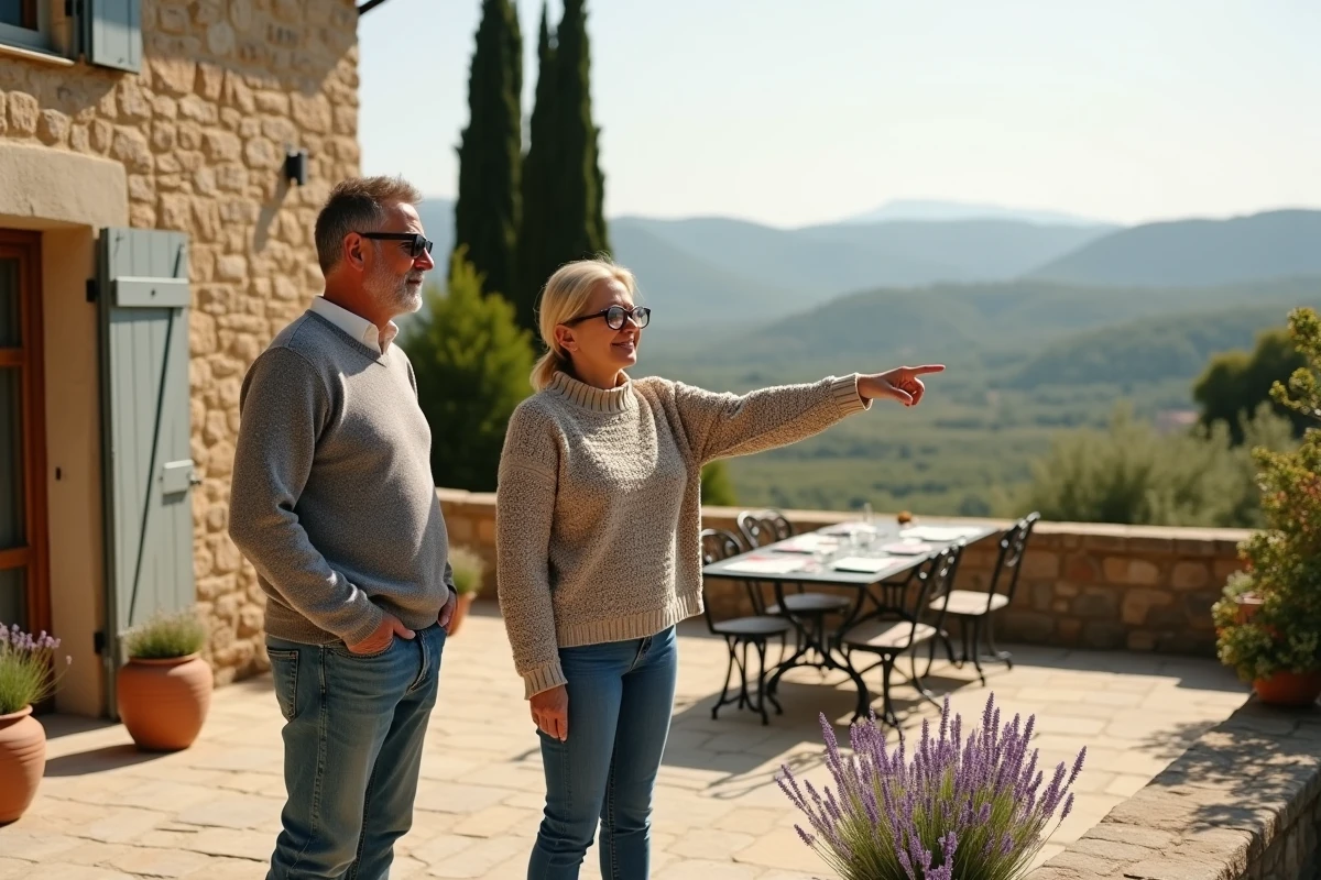 Couple de propriétaires présentant leur mas provençal comme lieu de tournage