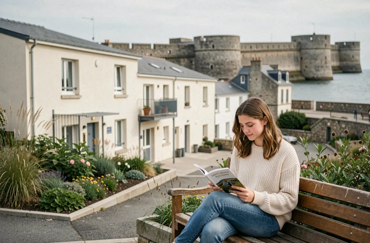 Résidence Habitat Jeunes Patrick Varangot à Saint-Malo avec vue sur les remparts historiques en arrière-plan