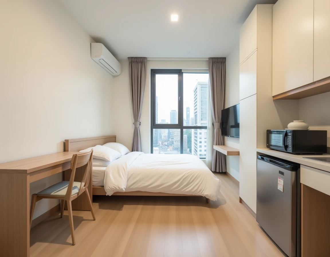 Studio meublé avec l'ensemble du mobilier requis pour une location meublée conforme à la liste légale
