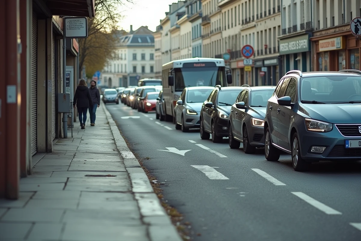 Rue encombrée et bruyante dans un quartier problématique de Chalon-sur-Saône avec fort trafic routier