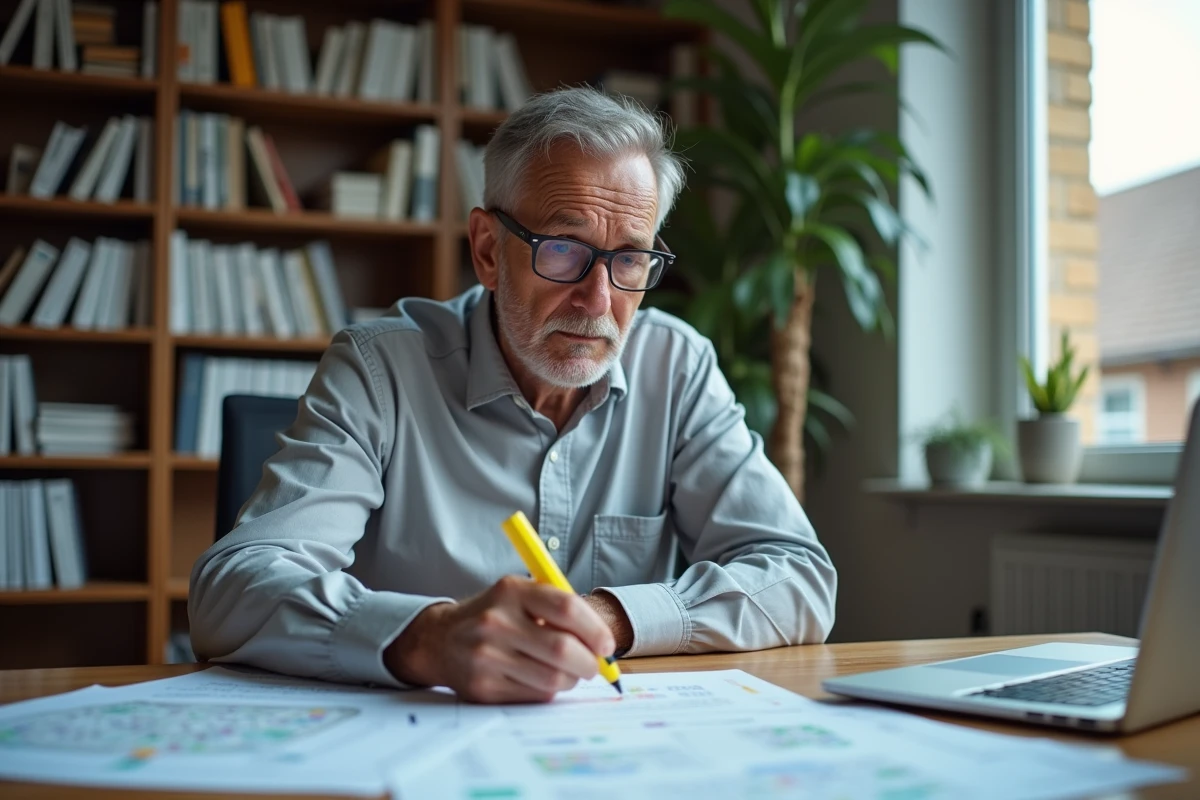 Urbaniste analysant le plan local d'urbanisme et les règles de constructibilité d'un terrain
